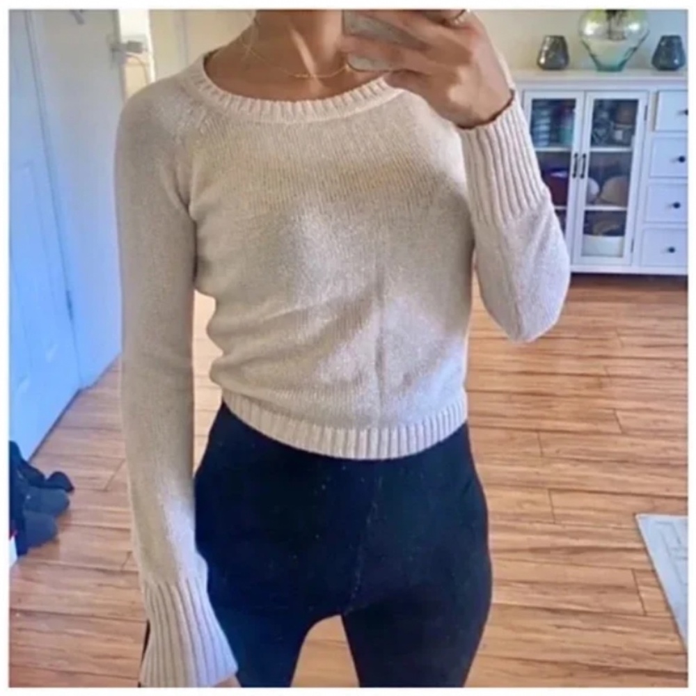 🪞 bebe ribbed shimmer knit long sleeve dressy crew neck sweater